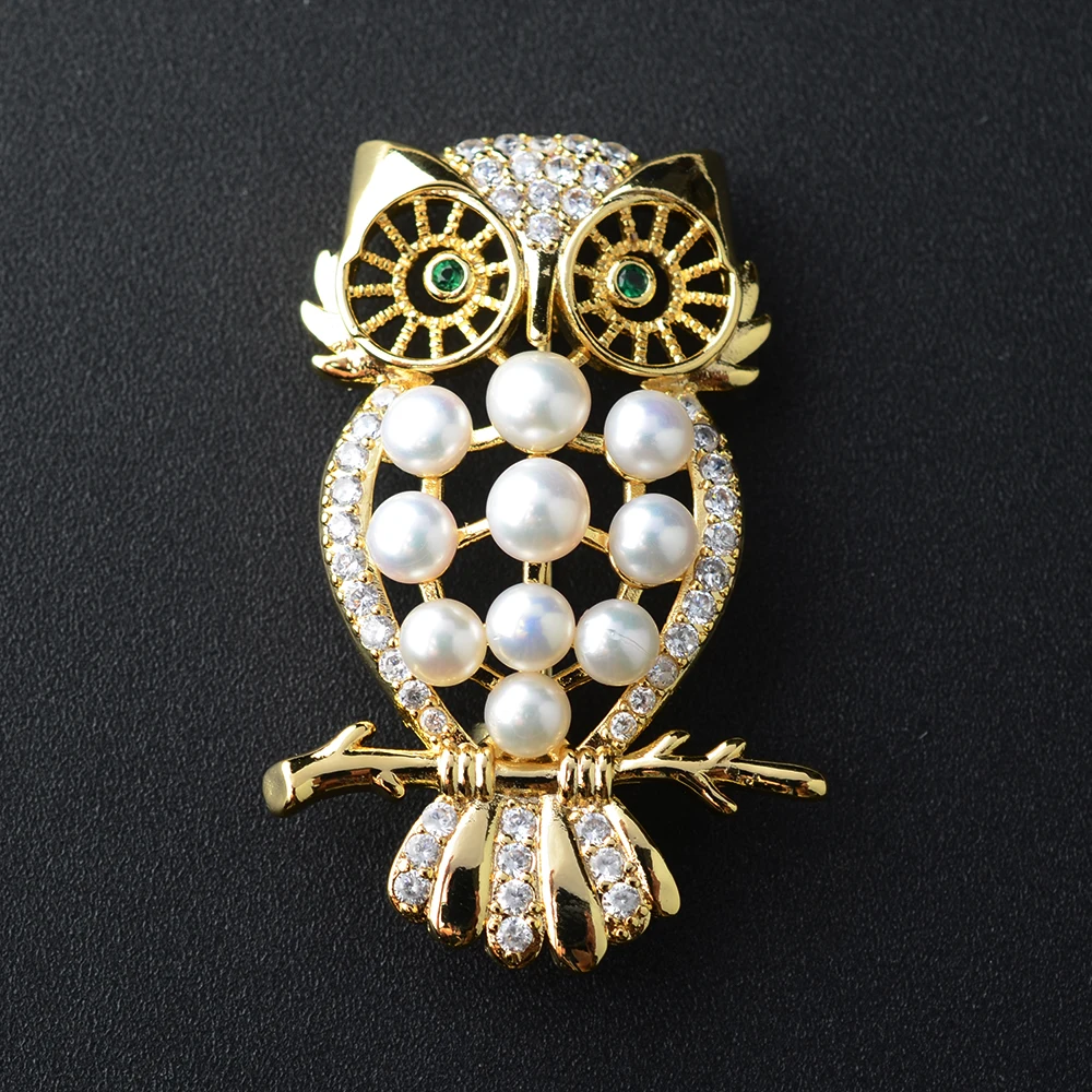 Women Fashion  Brooch High-grade Zircon Owl  Pearl  Gift Brooch Wholesale