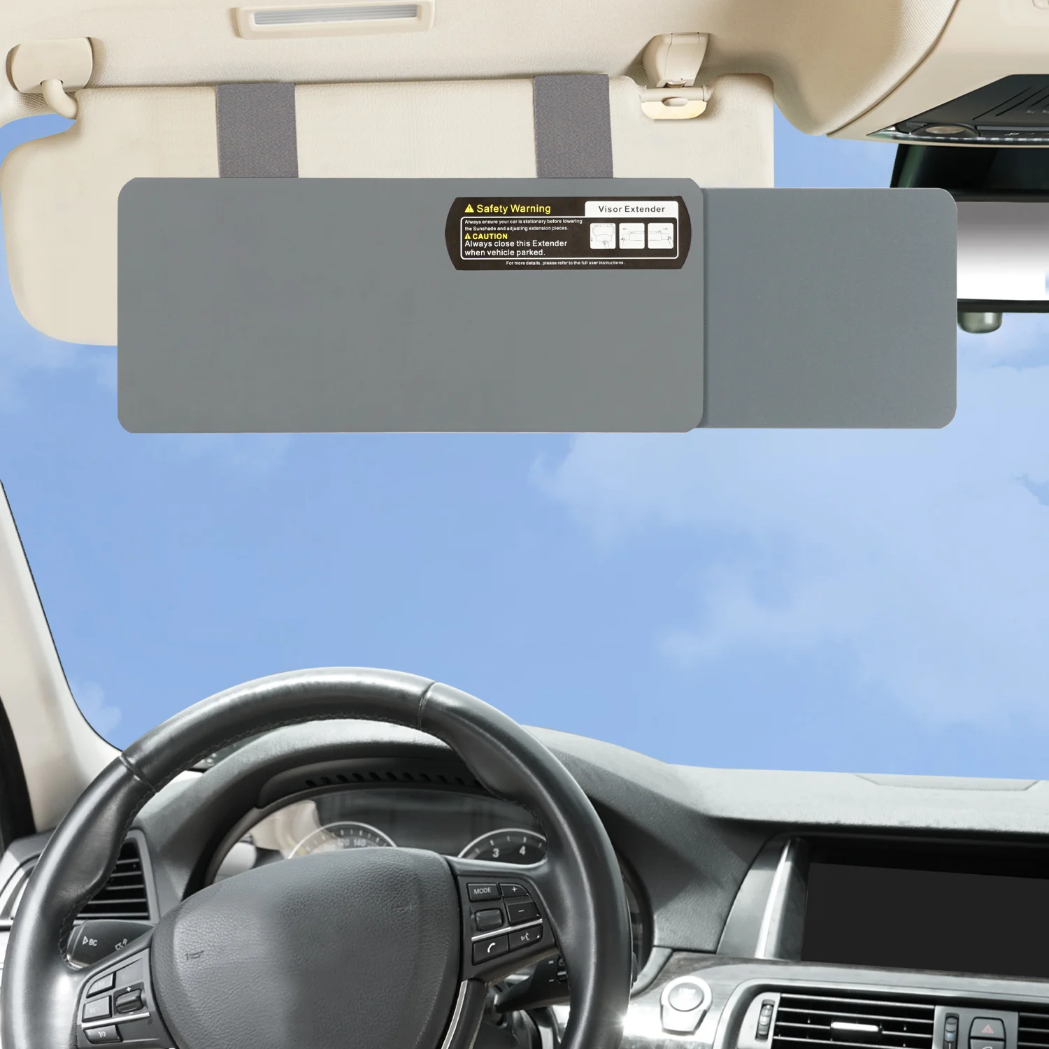 Car Sun Visor Extender, TFY Windshield and Side Window Sunshade, Protects from Sun Glare and UV Rays, Grey