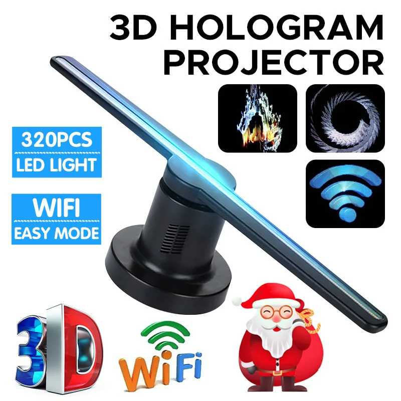 Ventilador de proyector de holograma 3D de alta tecnología con Wifi, reproductor holográfico, lámpara de signos de tienda, 224 LED con Kit de 16G TF, logotipo de tienda de publicidad de 42cm