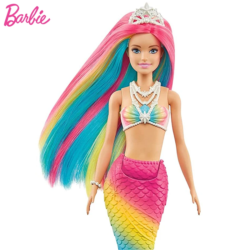 Original Barbie Doll Dreamtopia Magic Mermaid Dolls for Girls Rainbow Hair Water Activated Color Change Feature Brinquedos GTF89