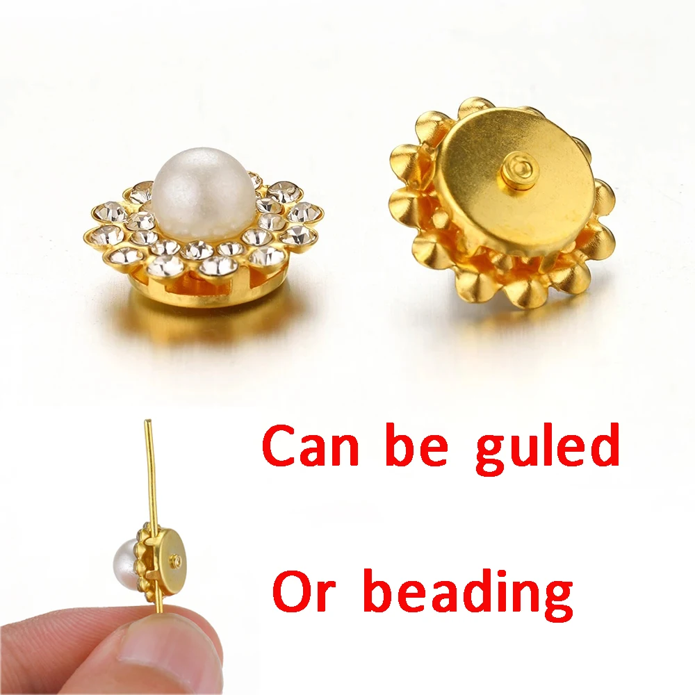 50pcs Pearl Rhinestone Sewing Beads Gold Color Claw Base Cabochons for Needlework Bow Embellishments DIY Accessories Decoration