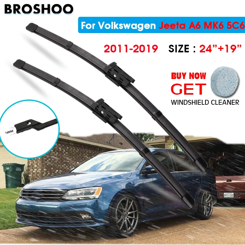 

Car Wiper Blade For Volkswagen Jeeta A6 MK6 5C6 24"+19" 2011-2019 Windscreen Windshield Wipers Blades Wash Fit push button