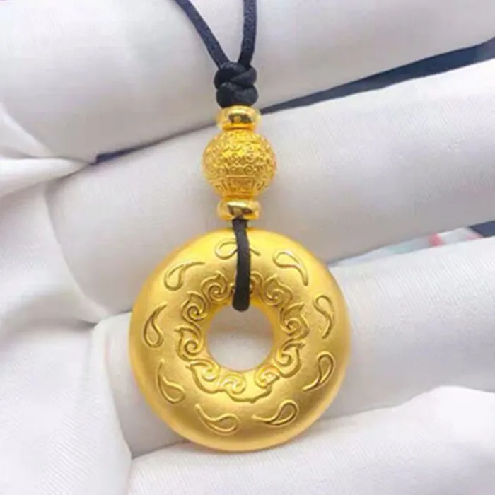 Laos placer gold pendant ancient heritage six words heart sutra peace buckle bracelet necklace gold plated jewelry