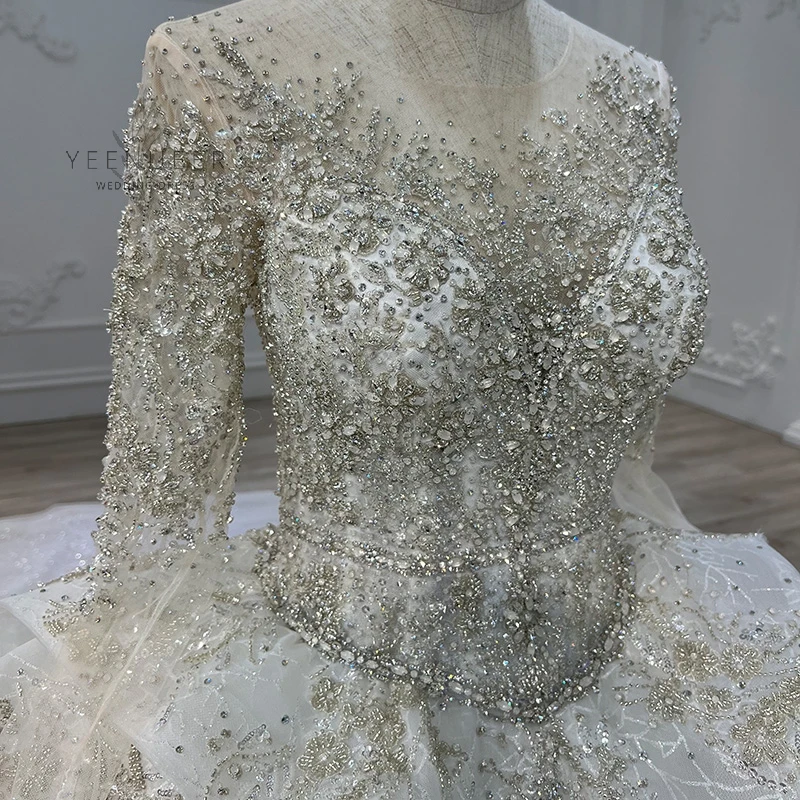 Yeenueer ลูกไม้ Appliques งานแต่งงานชุดยาว Vestidos De Novia 2021สีขาว O-Neck ปริ๊นเซเจ้าสาวงานแต่งงาน Gowns