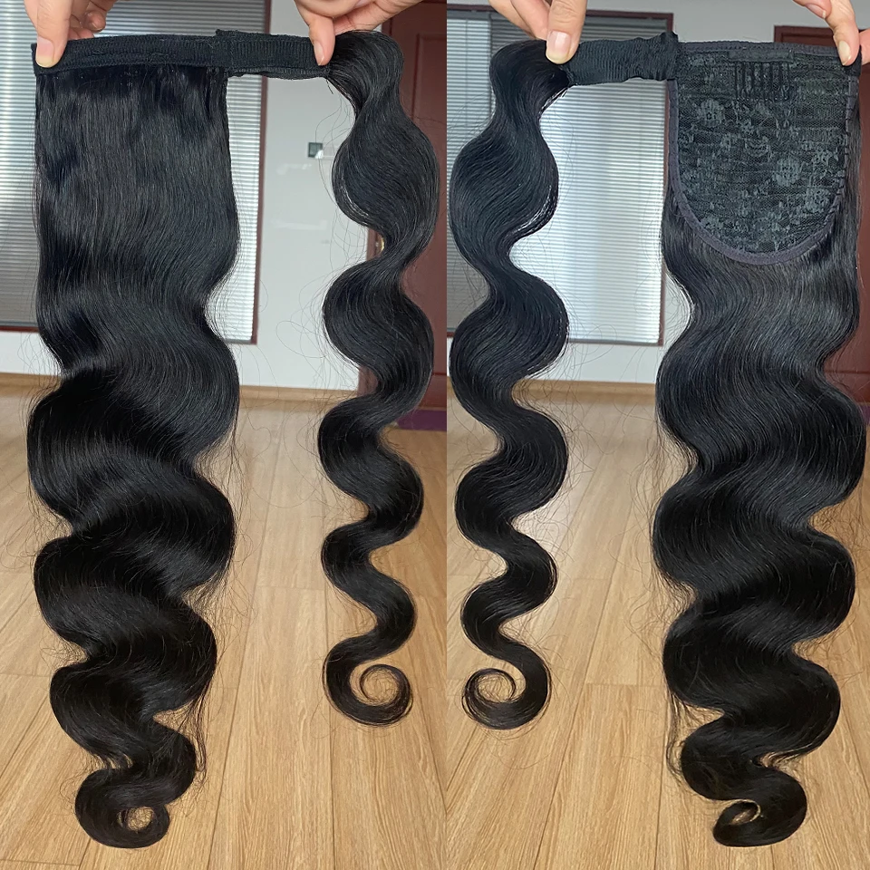 Wrap Um Pferdeschwanz Menschliches Haar Brasilianische Magie Paste Pony Schwanz Extensions Körper Welle Remy Haarteile Für Frauen Remy Haar