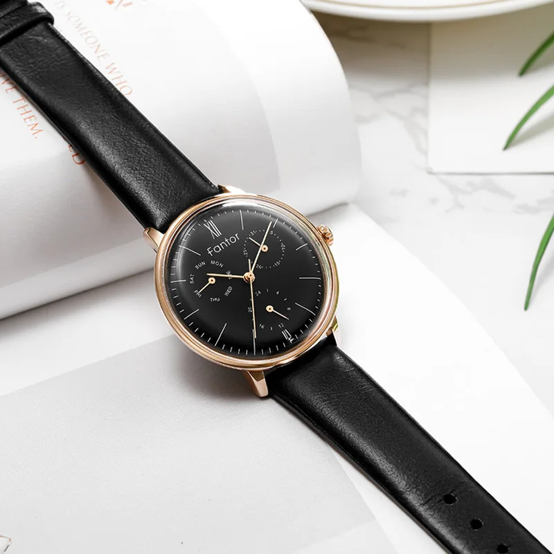 Fantor Brand Woman Luxury Watch Fashion Elegant Ladies Chronograph Quartz Wristwatch Women Leather Wrist Watch Black