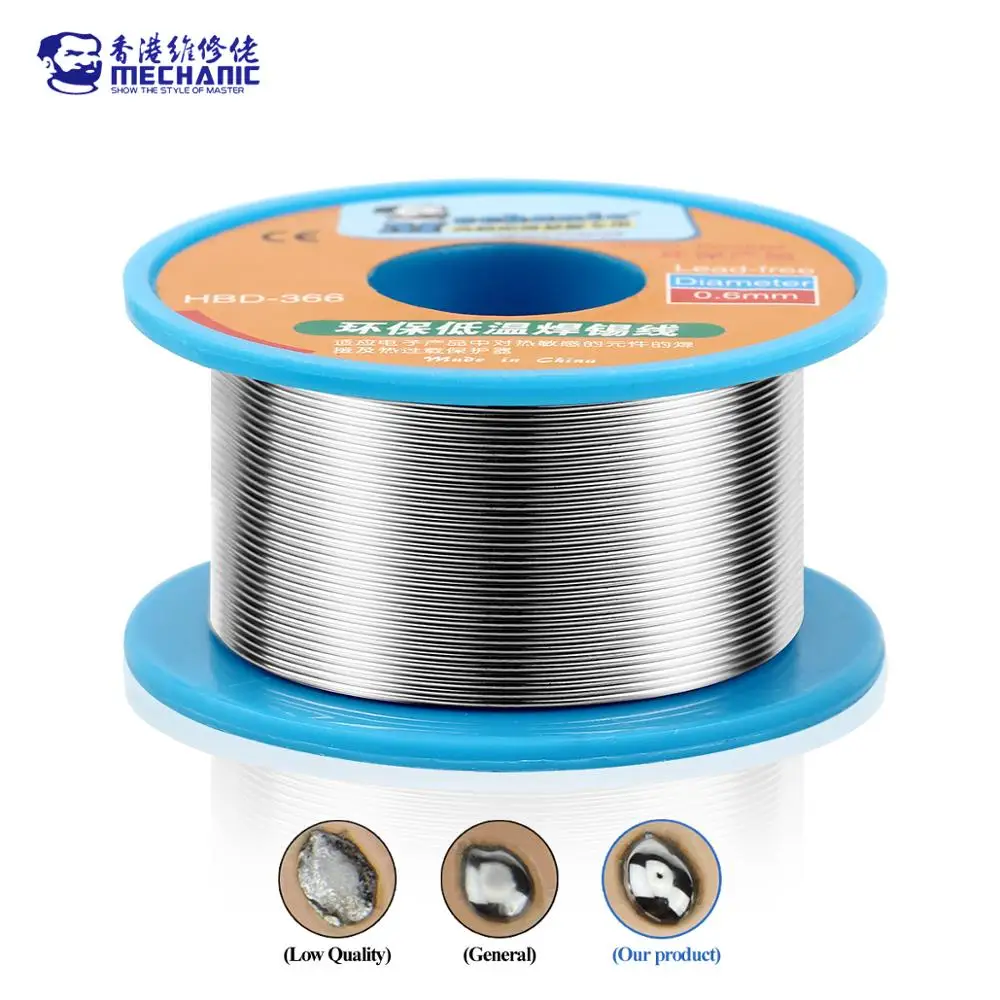 MECHANIC HBD-366 Series Solder Wire 40g High Purity Lead-Free Mild Rosin Core Sn98.3/Bi1/Cu0.7 200℃ Melting Point Soldering Flux