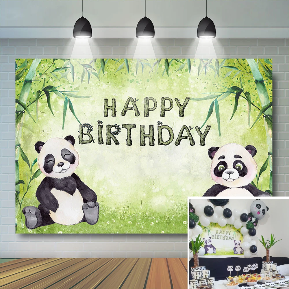 Panda Themed Kid Photography Backdrop Happy Birthday Party Jungle Newborn Background Decor BamBoo Animals Photo Studio Banner