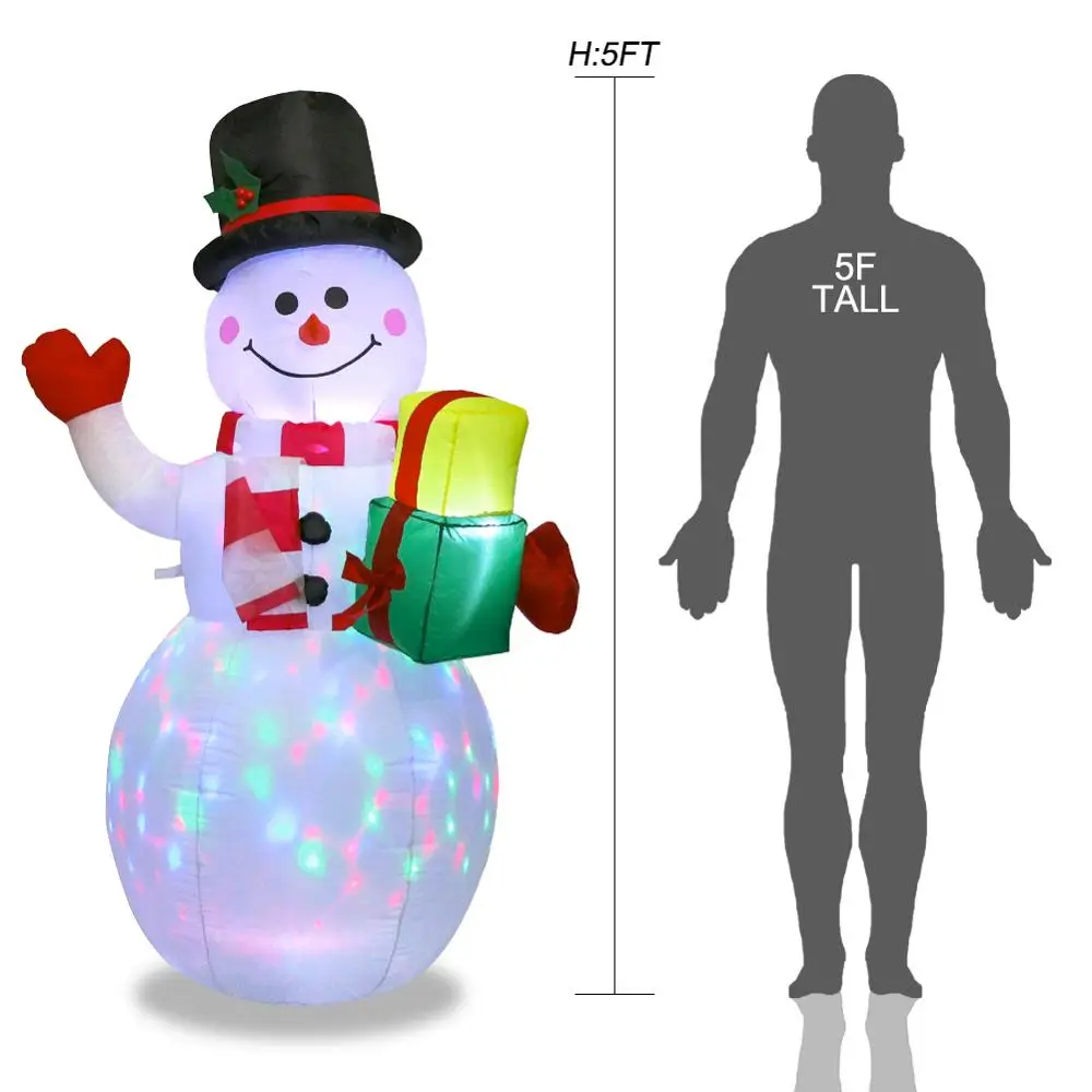 OurWarm 1.52M Christmas Inflatable Decorations 5ft Snowman Night LED Light Outdoor Lawn Yard Toys Christmas Party Decor New Year