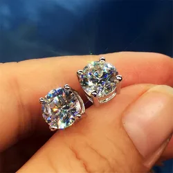 Solitaire 5mm/9mm Lab Diamond Stud Earring Real 925 sterling silver Jewelry Engagement Wedding Earrings for Women men