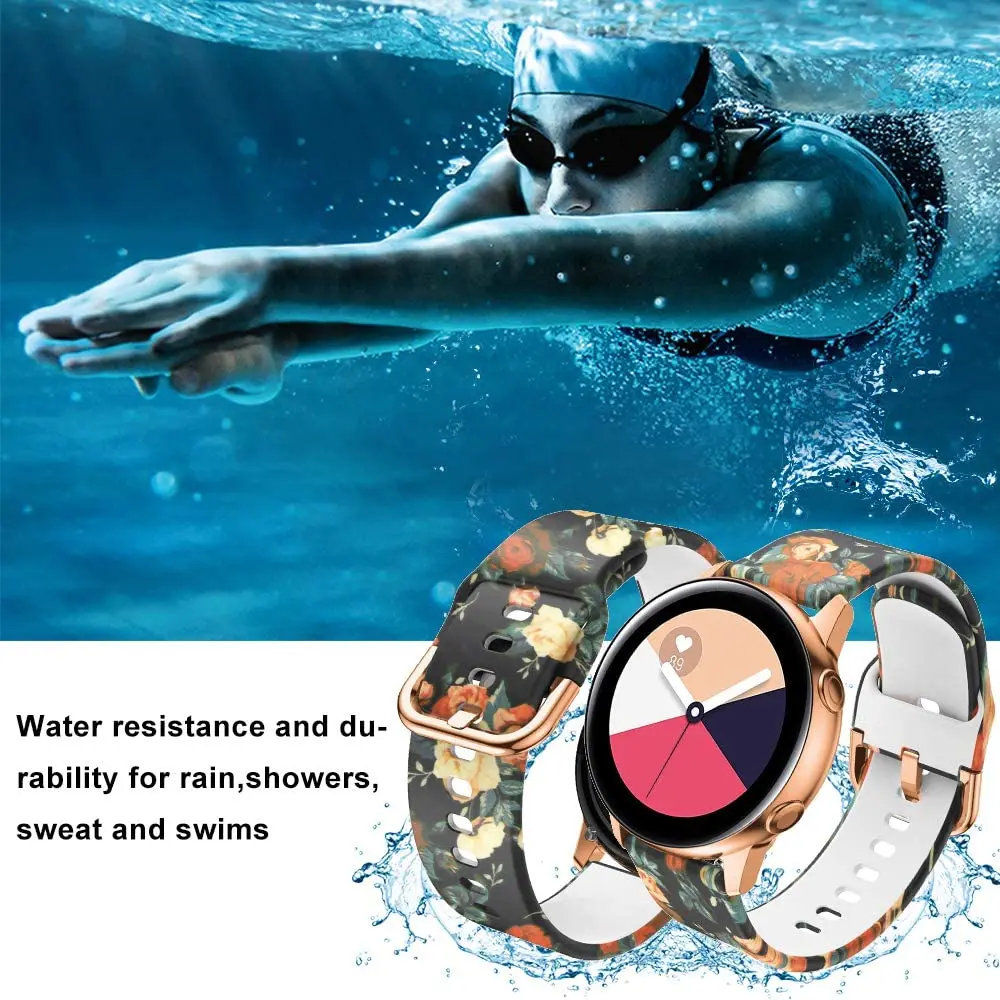 Correa impresa para Samsung Galaxy Watch 6/4/Classic/5 Gear S3, pulsera deportiva de silicona para mujer, huawei watch gt 4 2 3 pro, 22mm/20mm