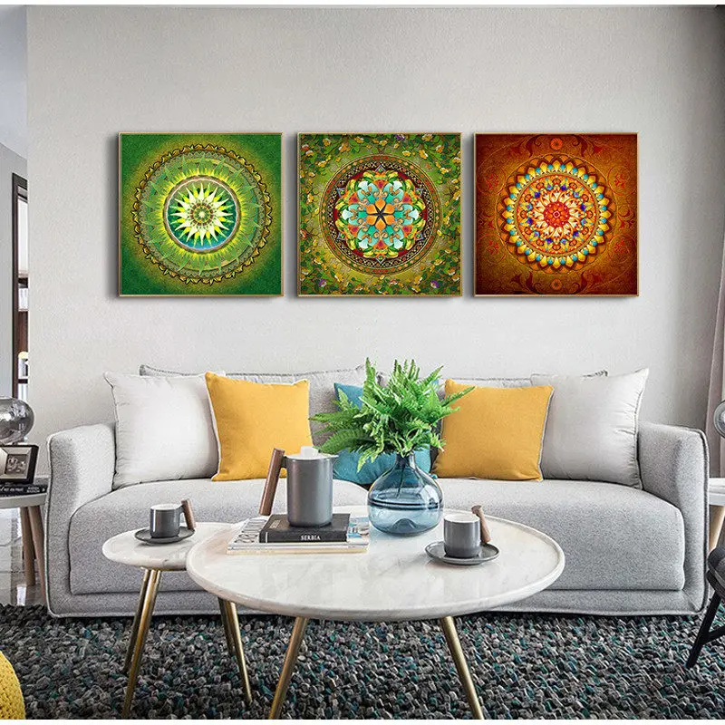 Yumeart Mandala Ornament Thangka Yoga Canvas Painting Religion Vintage Print Poster Art Wall Pictures Living Room Decor No Frame