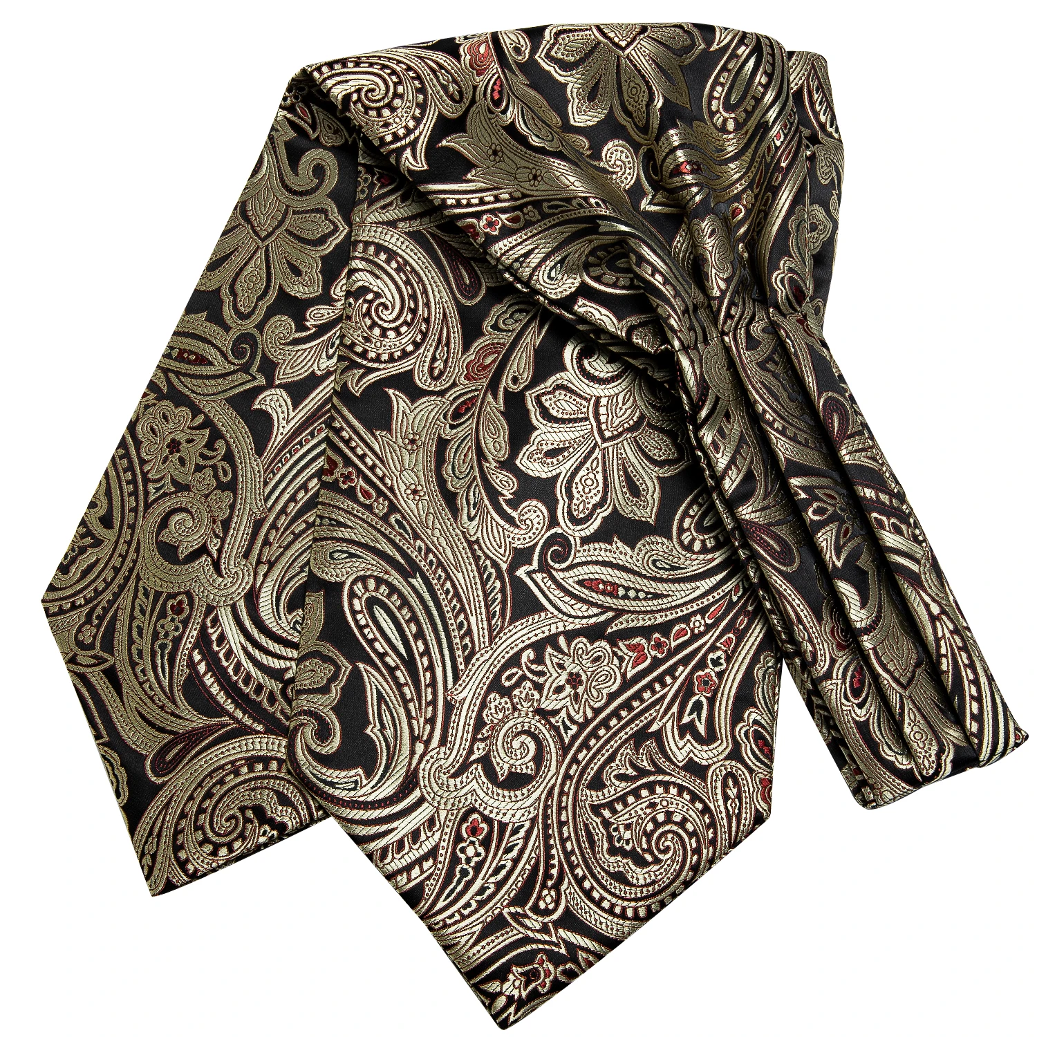 Silk Luxury Paisley Scarf Tie Black Golden Ascot Cravat Set for Men Vintage Casual Big Floral Wedding Neck Tie Pocket Square Set