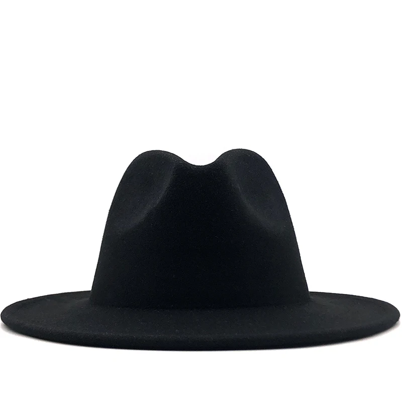 Big Size Outer black Inner Army green Wool Felt Jazz Fedora Hats with Thin Belt Buckle Men Wide Brim Panama Trilby Cap 56-60CM