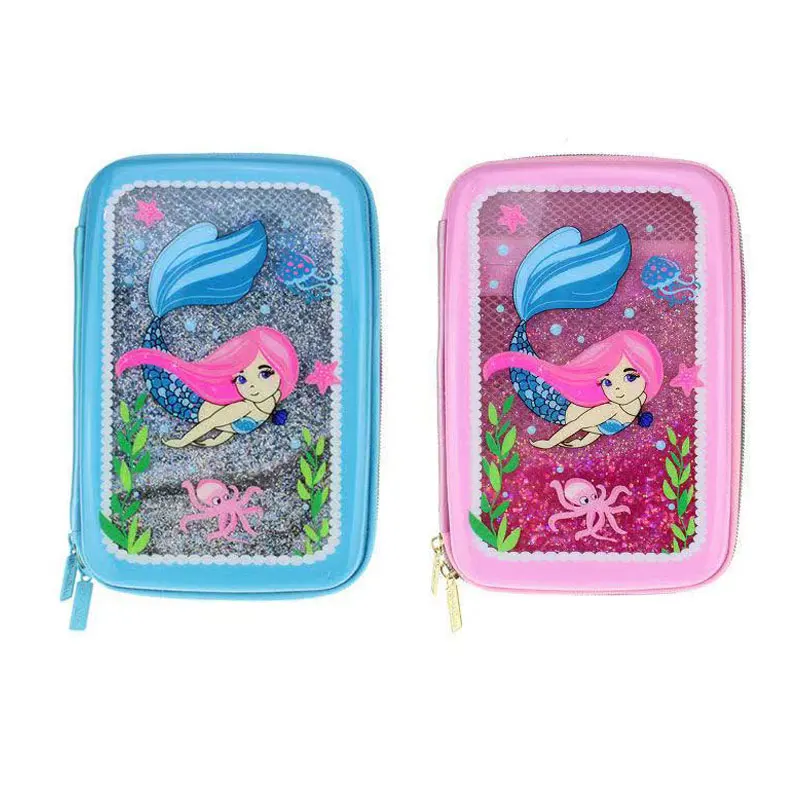 3D Cartoon Mermaid Quicksand Children Pencil Case EVA Drift Sand Kids Student Pen Stationery Box Cosmetic Storage Bag Organizer