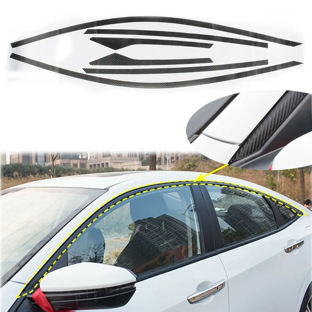 

6pcs Chrome Cover Vinyl Carbon Fiber Trims Kit For Honda Civic Sedan 2016-2020 Auto parts Car modification