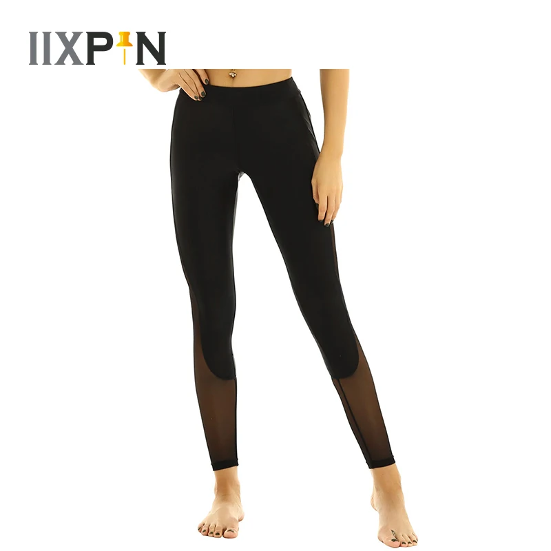 

Women ballet leggings Pants Skinny Dance Workout Yoga Pants High Waist Mesh Spliced Side Bottom Stretchy Leggings for fitness