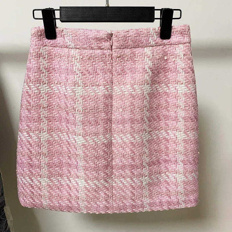 HIGH QUALITY New Fashion 2024 Designer Skirt Women\'s Wool Blends Colors Plaid Tweed Mini Skirt