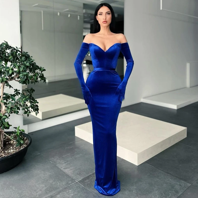 

Thinyfull Sexy Mermaid Evening Dress Off Shoulder Velvet Prom Dresses Floor Length Saudi Arabia 2022 Night Party Gowns Plus Size