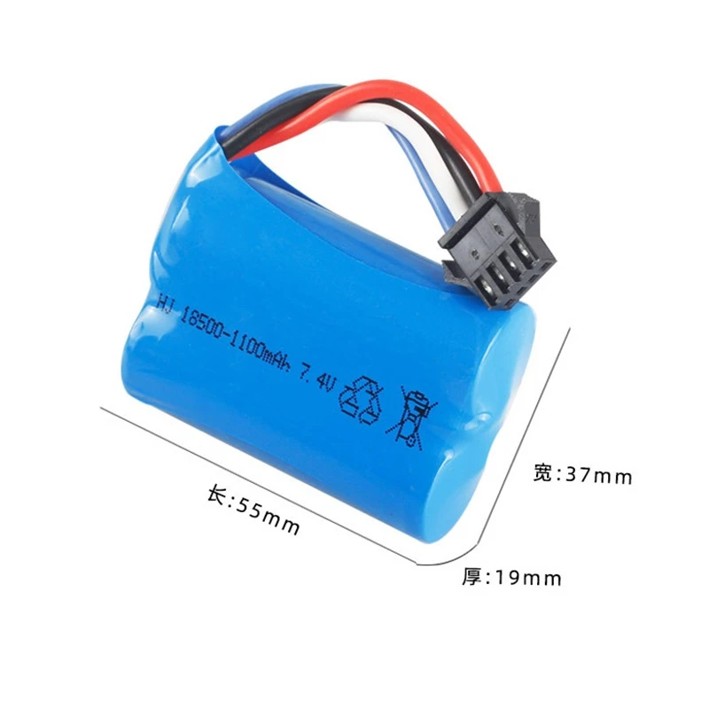 7.4V 1100mAh 18500 Li-ion battery+Charger for UDI R/C UDI001 UDI901 HQ747 huanqi 960 Venom Speed Boat 7.4v Replacement battery