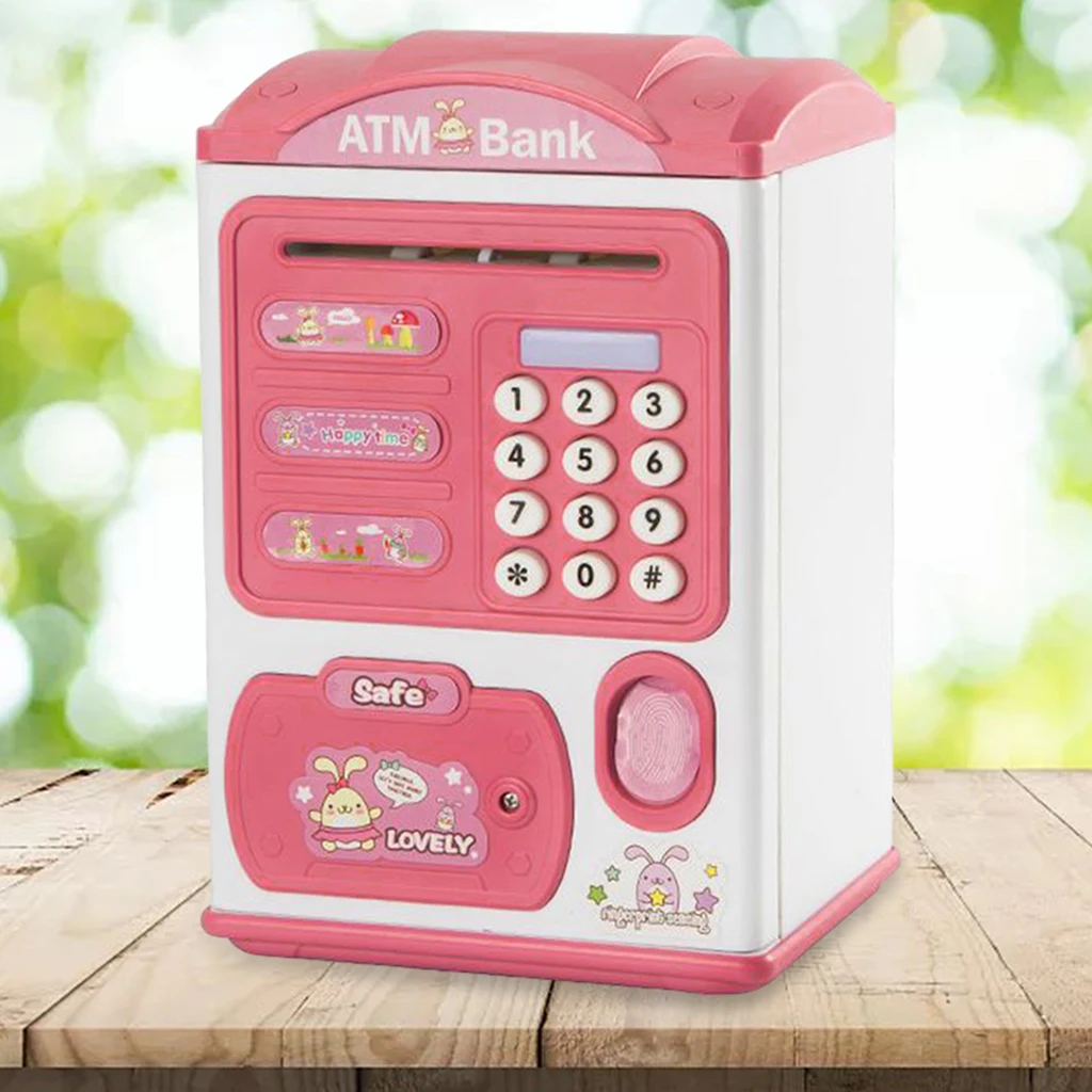 Mini ATM Machine Children's Electric Piggy Bank Simulation Fingerprint Lock Automatically Rolling Money Password Lock Safe Boxes