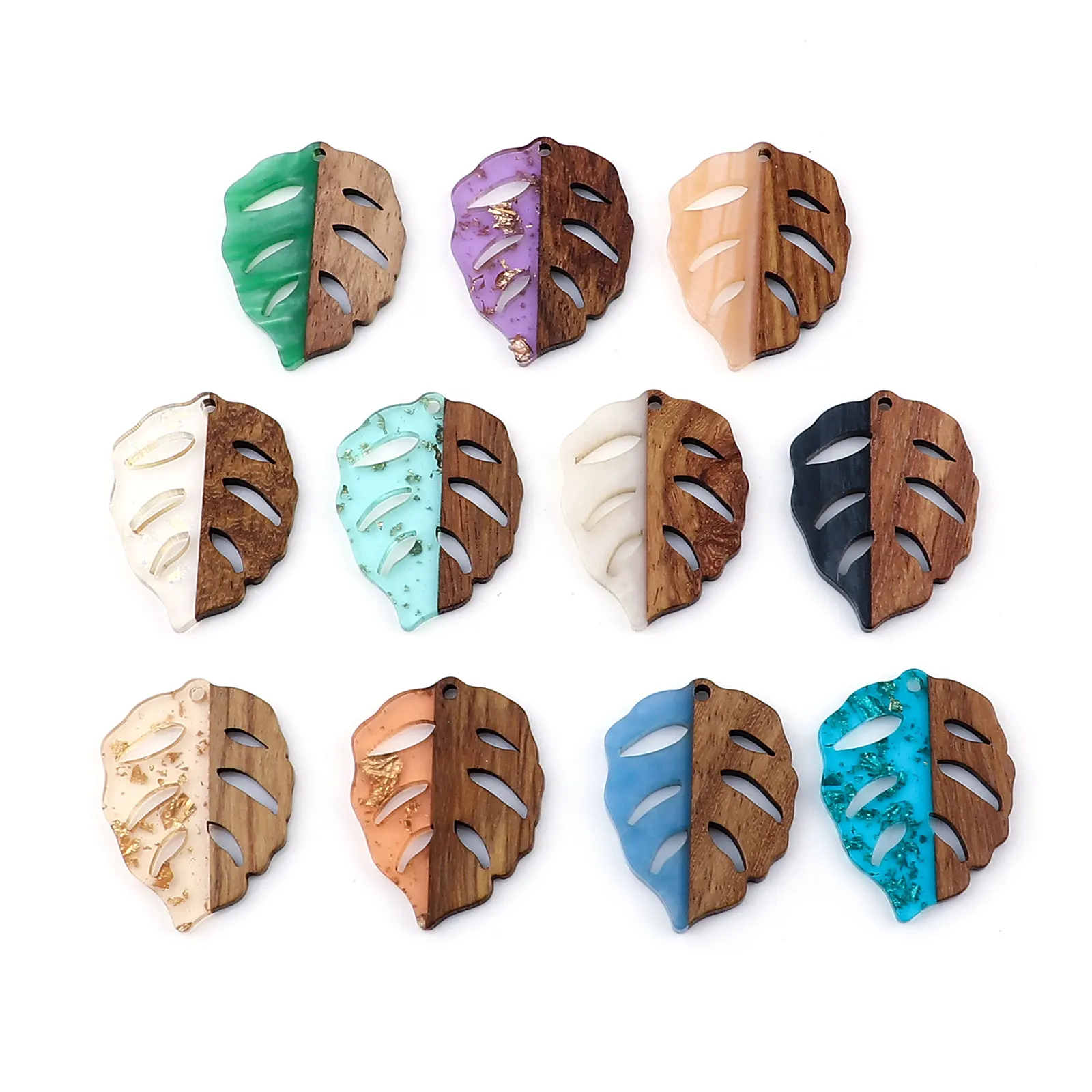 DoreenBeads Resin & Wood Effect Pendants Leaf Natural Multicolor Charms DIY Making Earrings Jewelry Gifts 3.7cm x 2.8cm, 3PCs