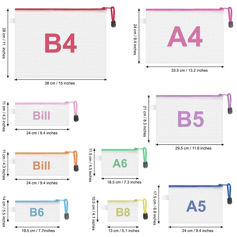 Imagem -02 - Pacote Tamanhos Zíper Malha Malote à Prova Impermeável Água Zíper Arquivo Bolsas Documento Bolsa de Viagem Multiuso Bolsas Cores Novo18