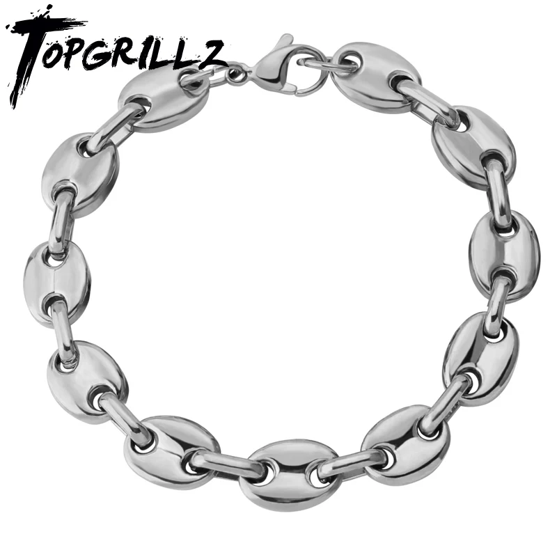 TOPGRILLZ 8mm Solid Back Cuban Link Gold Silver Color Men\'s Hip Hop Bracelets Personality Stainless Steel Jewelry