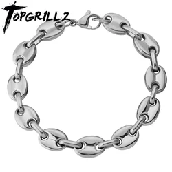 TOPGRILLZ 8mm Solid Back Cuban Link Gold Silver Color Men's Hip Hop Bracelets Personality Stainless Steel Jewelry