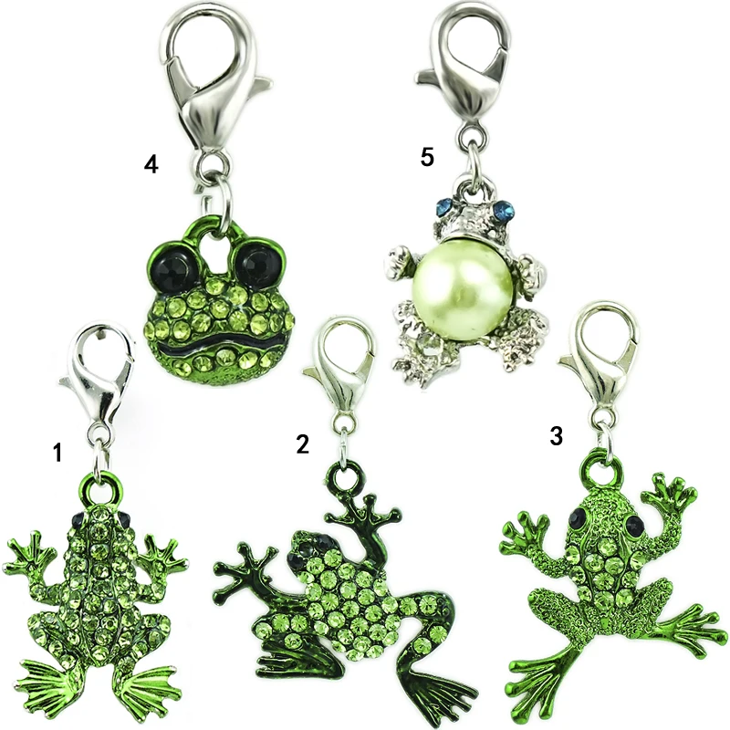 JINGLANG Fashion Lobster Clasp Metal Charms Dangle Rhinestone Mix Frog Animals Pendants For Jewelry Making Accessories 12pcs