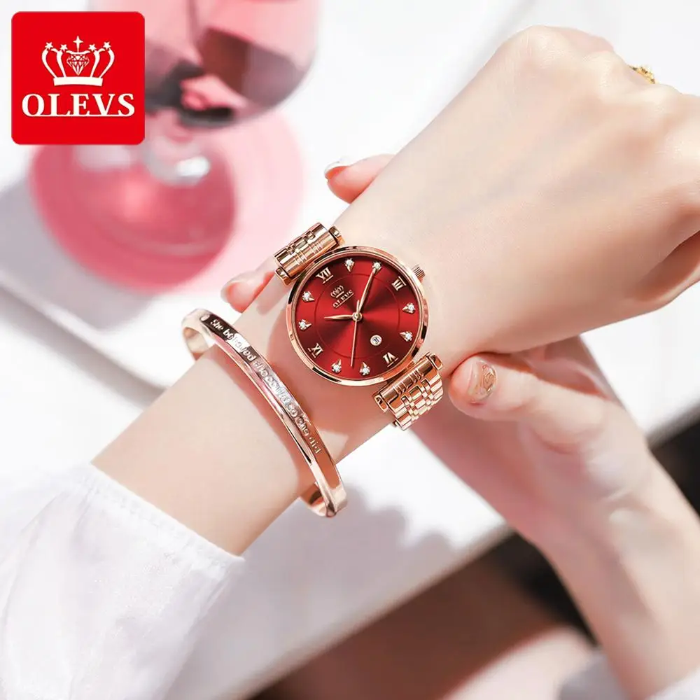 OLEVS Top Brand New Women Fashion Quartz Watch Waterproof Luxury Women Watches Stainless Steel Strap Date Clock Lady