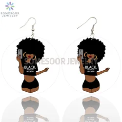 SOMESOOR Black Curly No Sugar No Cream Wooden Drop Earring Afro Girl Melanin Fashion Wood Loops Dangle Jewelry For Women Gifts