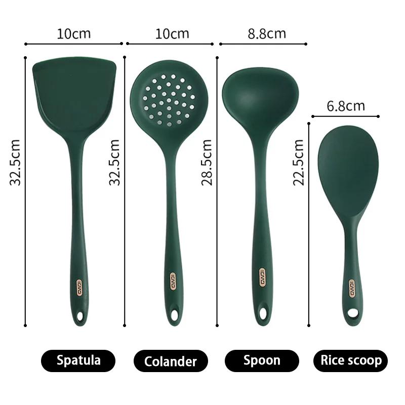 Set di pentole da cucina utensili da cucina in Silicone cucchiaio verde spatola pala mestolo scolapasta utensili da cucina resistenti al calore