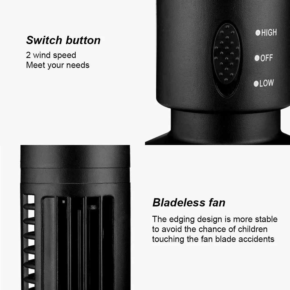 Portable USB Air Conditioner Fan Electric Vertical Bladeless Desk Cooling Fan Full Controller For Home Office Travel Tower Fan