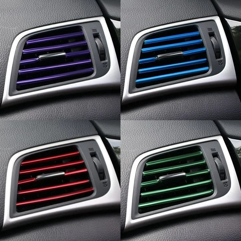 5 Pcs 20cm Car Styling Mouldings Air Outlet Trim Strip Auto Air Vent Grilles Rim Trim Cars Decoration Strips Chrome Accessories