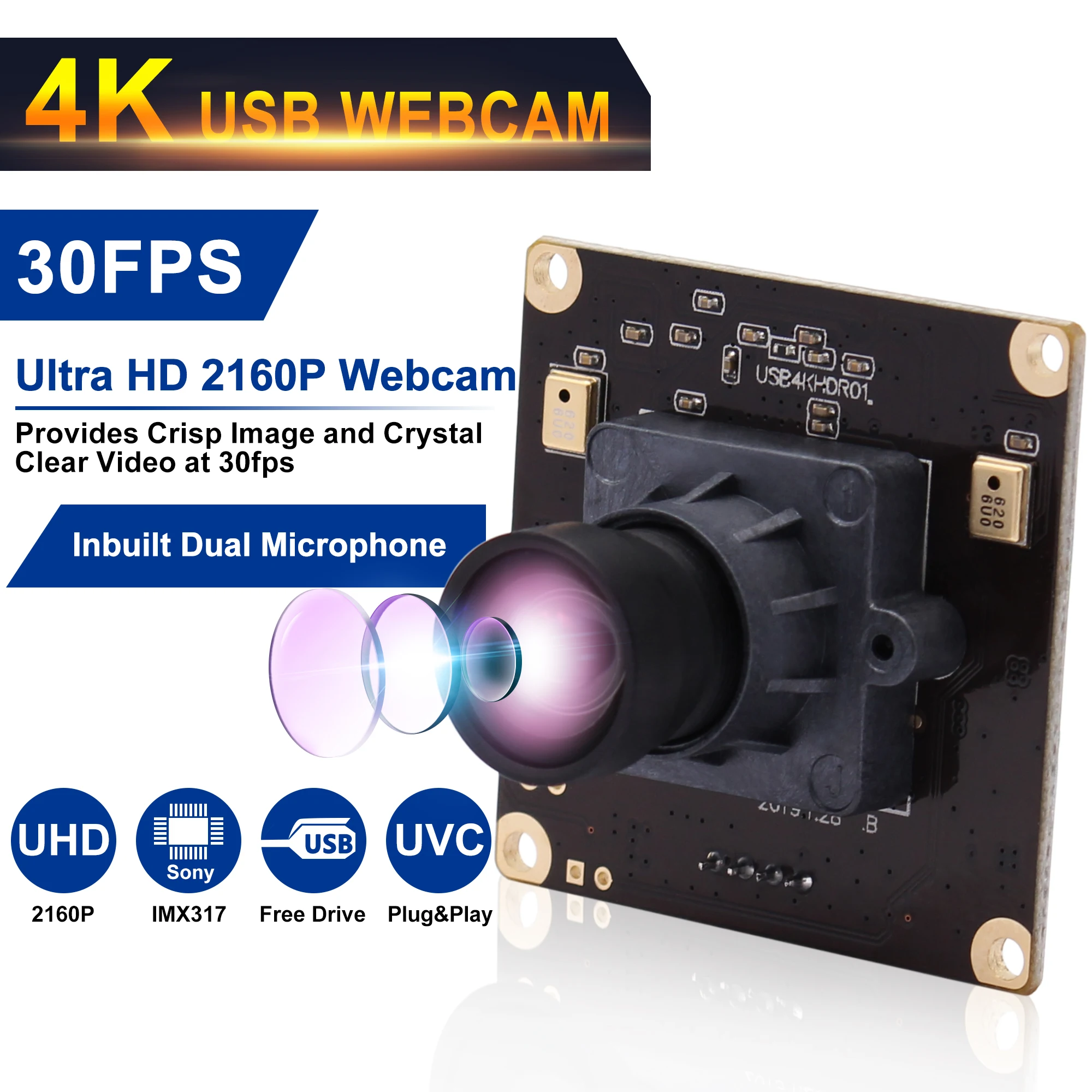 ELP High Resolution 4K Camera Ultra HD IMX317 Mjpeg 30fps Mini USB Webcam Video Web Camera Module for Document Scan,3D Printer