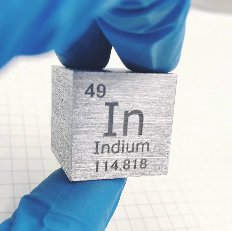 

Indium Metal in the Periodic table- Cube Side length is one inch (25.4mm) and weight is about 121~122g 99.995%