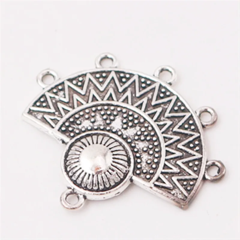 8pcs Silver Plated Porous Sector Metal Connectors Retro Earrings Necklace Pendant DIY Charm Jewelry Accessories 32 * 31mm A522