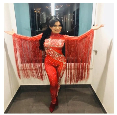 Birthday Celebrate Outfit Red Rhinestones Fringe Jumpsuit Bar Dance Leggings Women Singer Dancer stage dance costume