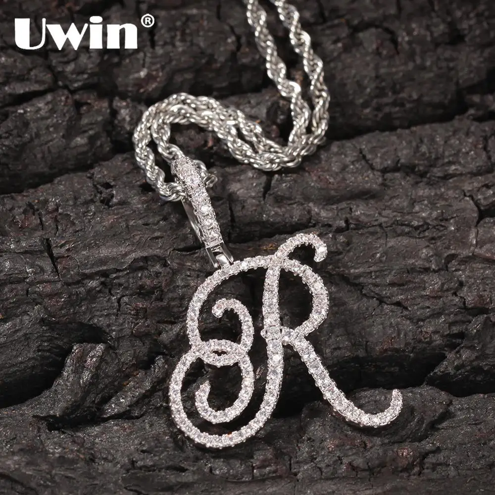 

UWIN Artistic Initial Letters Pendant Iced Cubic Zircon Charms Necklaces Silver Color for Men and Women Fashion Jewelry