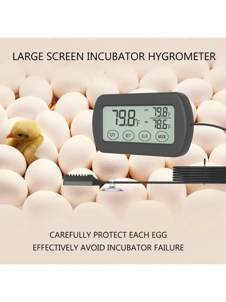 50JC Pet Box Incubator Egg Hatching Thermometer Hygrometer with Porbe + + Alarm Fuction +Max Min Display