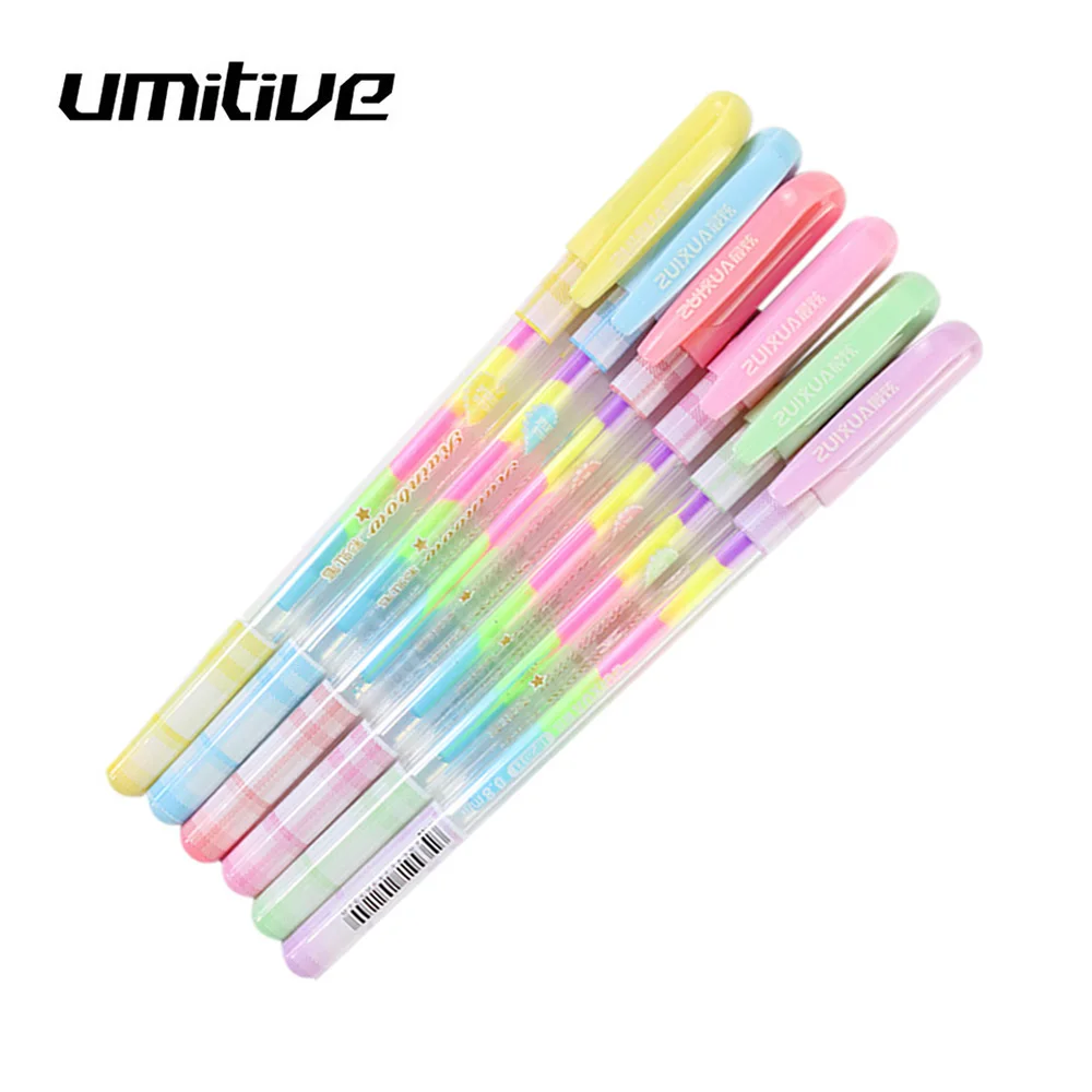 Umitive 1pcs 0.8 mm Rainbow Gel Pen Creative Stationery Bullet Tip Pen For Signature Painting Drawing Office School Supplies