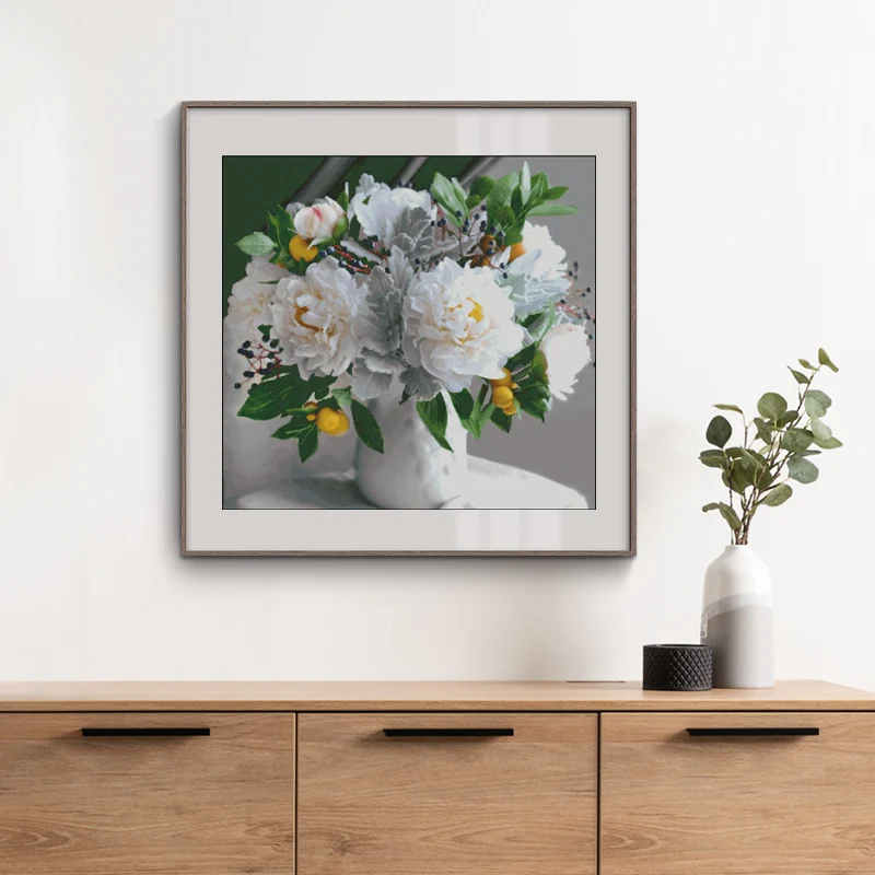 

White Peony Flower Simplicity Sewing Top Quality Embroidery Needlework 14CT Unprinted Art Cross Stitch Kits DIY Handmade Decor