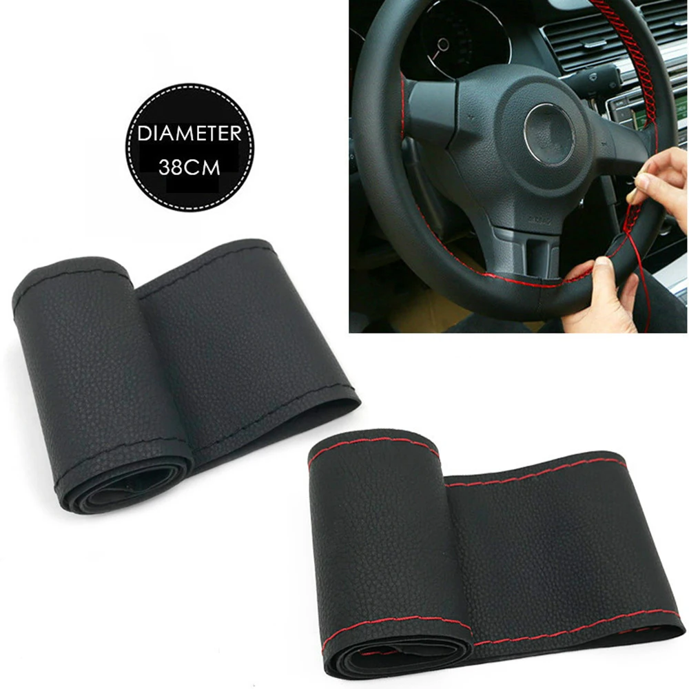 38 cm Car Steering Wheel Cover PU Leather Lace-up Steering Wheel Cover Car Steering Wheel Cover