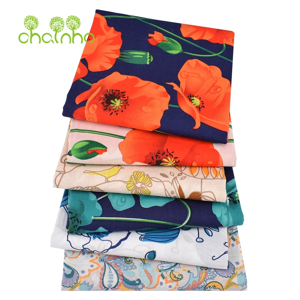 

Chainho,Printed Plain Poplin Cotton Fabric,DIY Sewing Quilting Material For Baby & Child's Shirt,Skirt,Dress,Poppy Floral Series