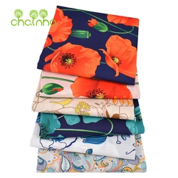 Chainho,Printed Plain Poplin Cotton Fabric,DIY Sewing Quilting Material For Baby & Child's Shirt,Skirt,Dress,Poppy Floral Series