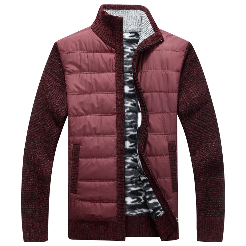 Winter Men\'s Fleece Sweater Coat Thick Patchwork Wool Cardigan Muscle Fit Knitted Jackets Fashionable Male Clothing for Autumn