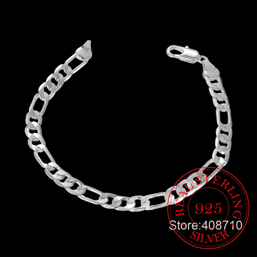 4MM 6MM 8MM Men\'s Bracelet Silver 925 Curb Cuban Link Hard Chain Bracelets For Women Pulseras Mujer Wholesale Jewelry Gift