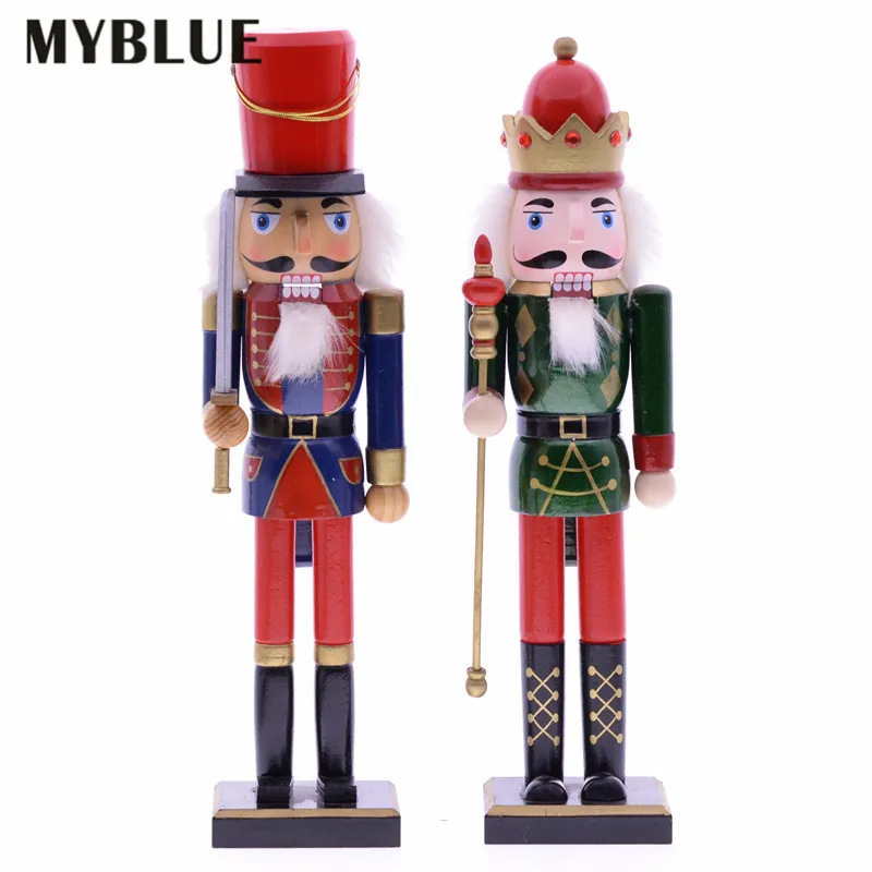 

MYBLUE 38cm Vintage Wooden Soilder Statue Nutcracker Sculpture Figurine Christmas Ornaments Home Room Decoration Accessories