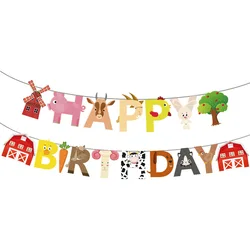 Farm theme happy birthday lettering banner pull flag children's day baby shower decoration barn windmill animal